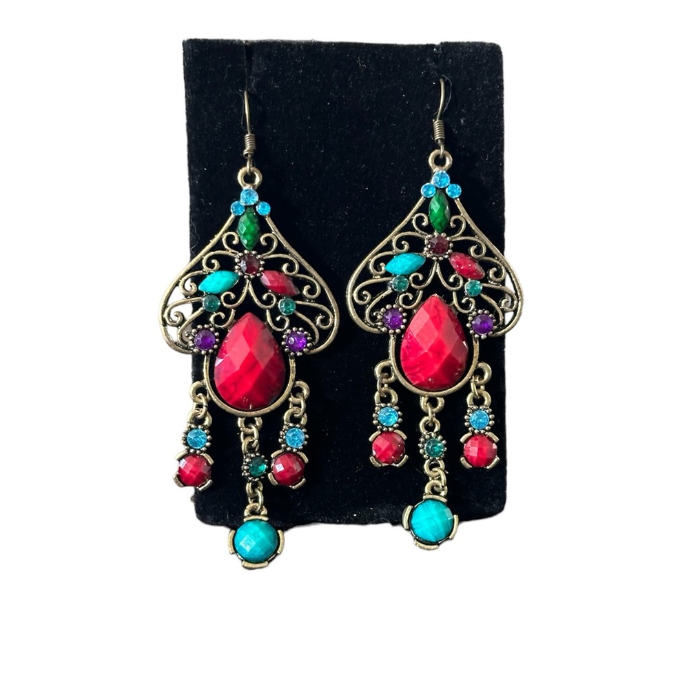 Chandelier Boho Dangle Hook Rhinestone Gem Earrings Jewelry
